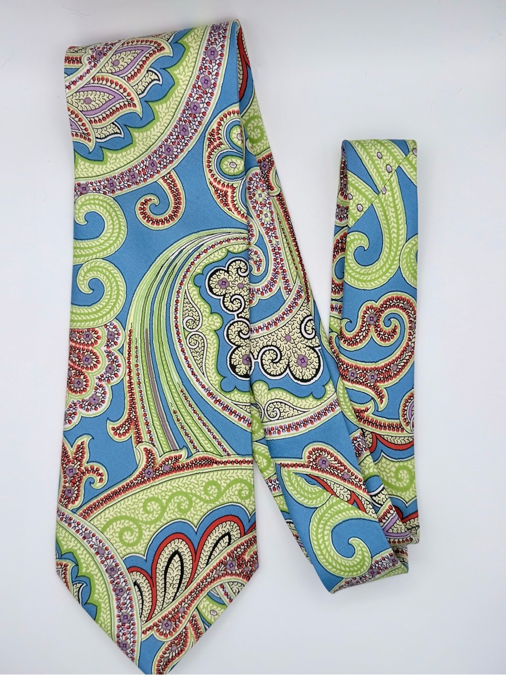 Ralph Lauren Purple Label Silk Tie Blue Green Paisley Made Italy Luxury Mens